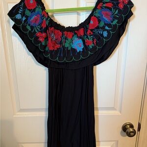Umgee Black tunic with Red and Blue Embroidery
